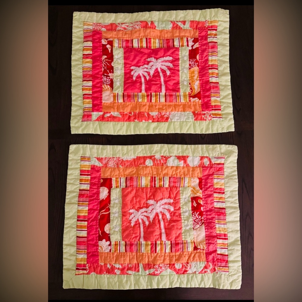 2 C & F Tropical Paradise Standard Shams pillow covers patchwork embroidered